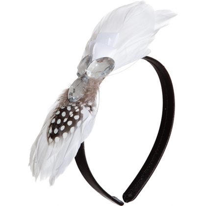 dámská čelenka s peřím de luxe bílá