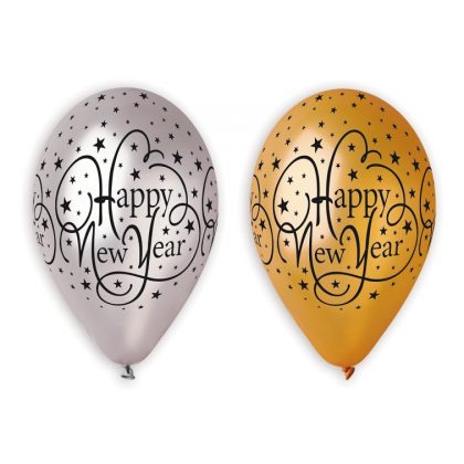 balónek Happy New Year 12" stříbrný, zlatý