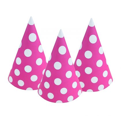 papírové čepičky tm. růžové s puntíky
