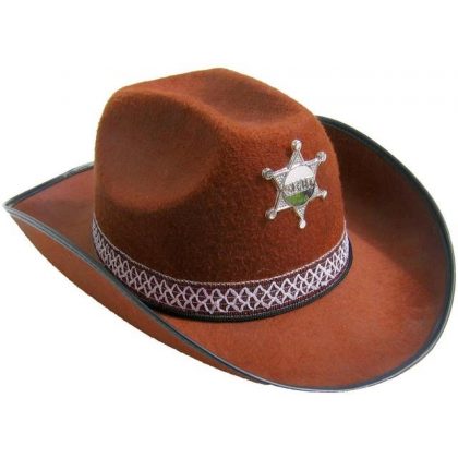 Kovbojský klobouk hnědý s páskem a hvězdou