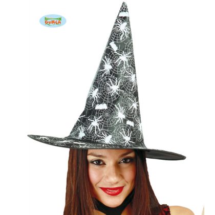 klobouk s pavučinou, pavoukem a netopýry