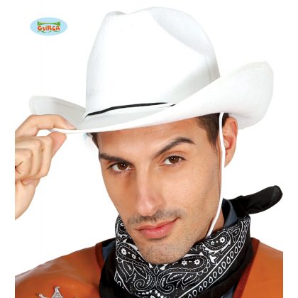 bílý klobouk s černým páskem