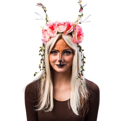 čelenka z bílého parohu s květinami