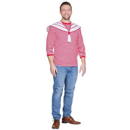 Foto - pruhované tričko s červeným límečkem