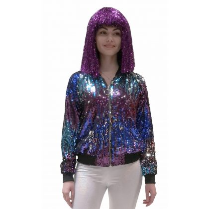 Flitrová bunda disco modro-fialová