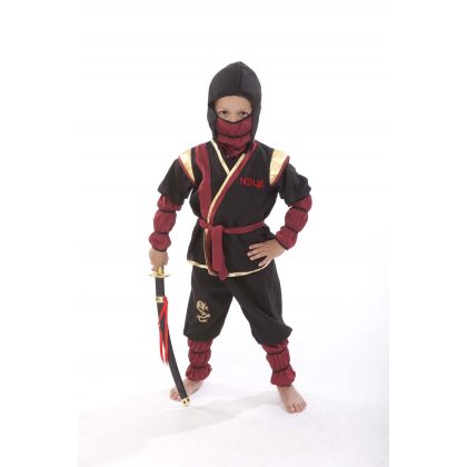 Kostým ninja, červeno-zlato-černý