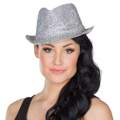 disko klobouk stříbrný Fedora