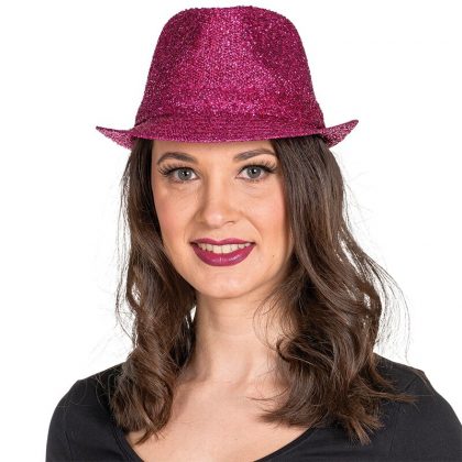 disko klobouk růžový Fedora