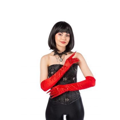 rukavice s hřebíky a kamínky, červené