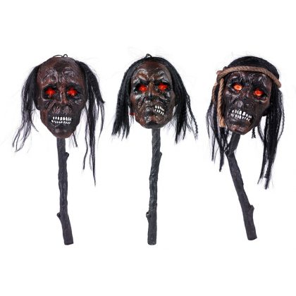 Voodoo hlava na tyči, cca 55 cm, různé