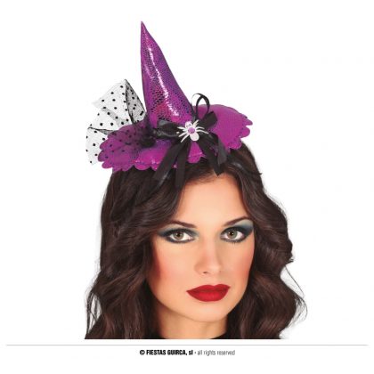 čarodějnický miniklobouček fialový na čelence