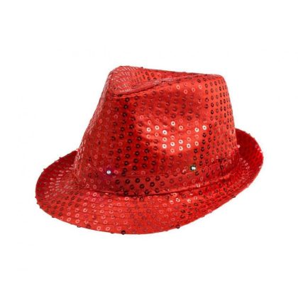 disco klobouk červený flitrový