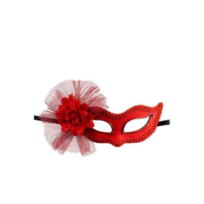 červená škraboška s květem