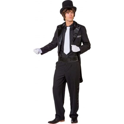 pánský frak se saténovým límcem s podšívkou, černý