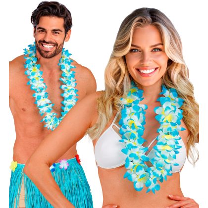 Foto - Havajský květinový věnec Lei modro-bílý
